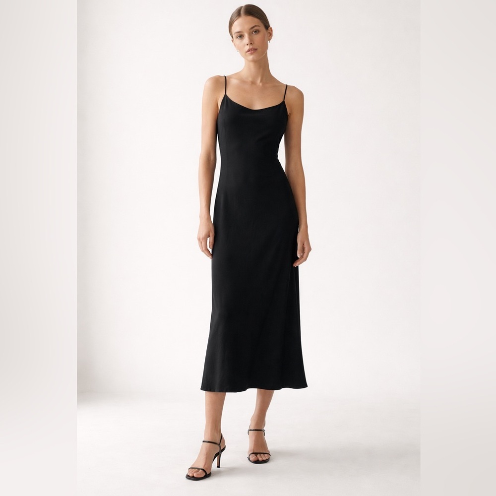 J. Crew bias cut 90s minimalist style black cupro midi length slip dress. 4